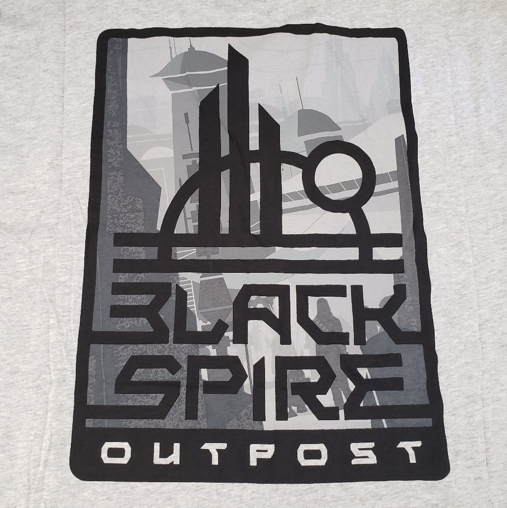 Star Wars Galaxy's Edge Black Spire Outpost Mens L Short Sleeve Gray Tee NWOT